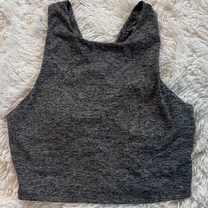 Kyodan Dark Heather Gray Cropped Racerback Tank Top with Shelf Bra